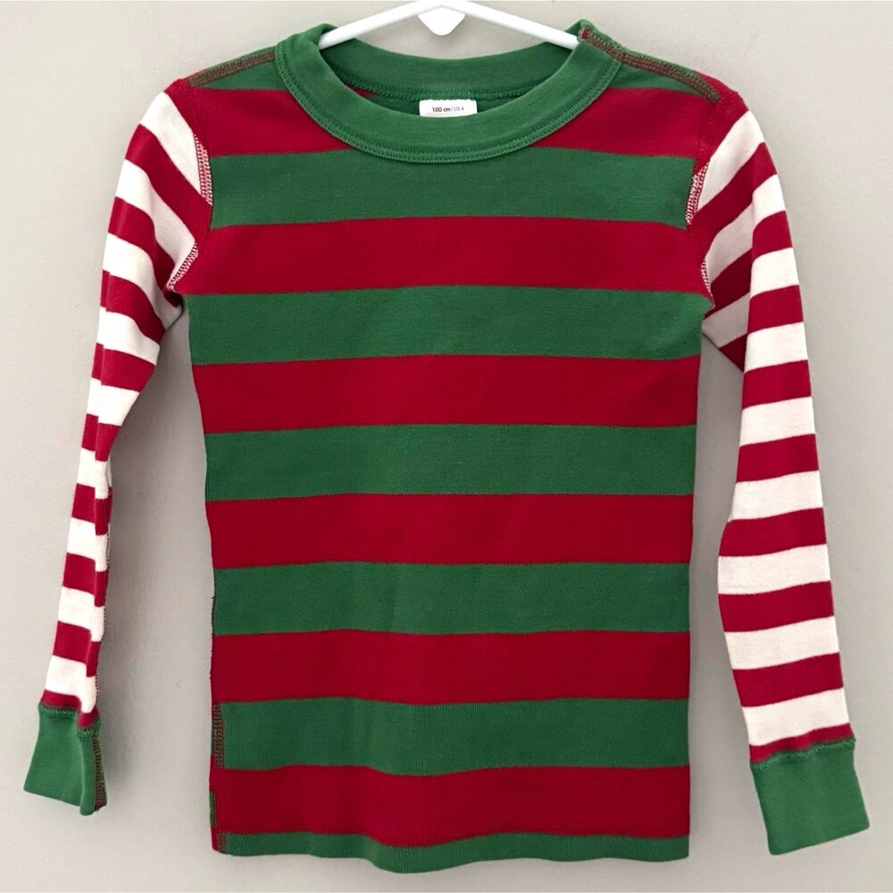 Hanna Andersson "Elf Stripe" Christmas Pajama Top Only 100% Organic Cotton Sz 4